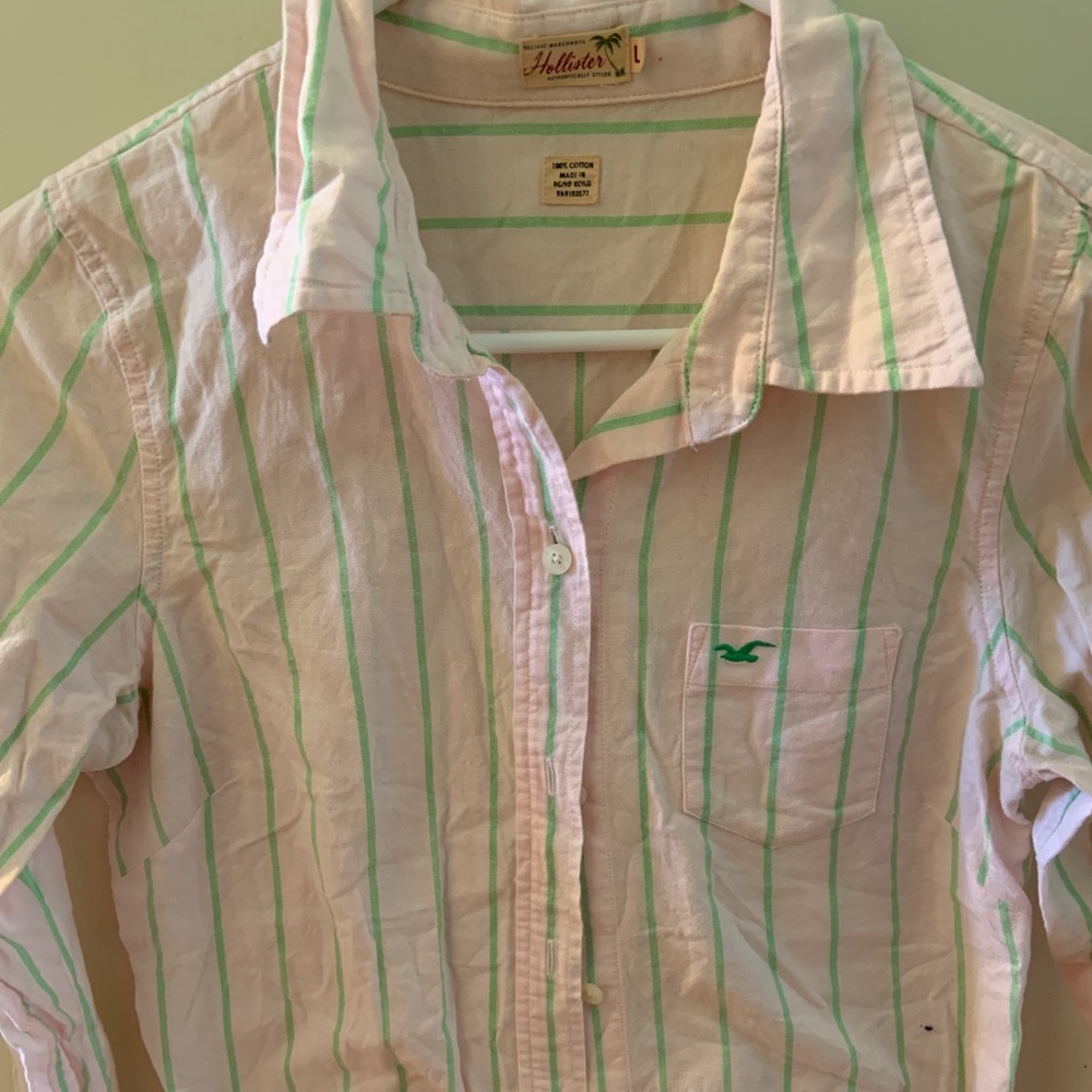 Hollister pink and green button down